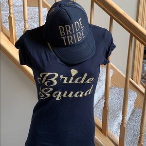 Bride Squad t shirt & Bride tribe hat (set) wedding bridesmaid gift small